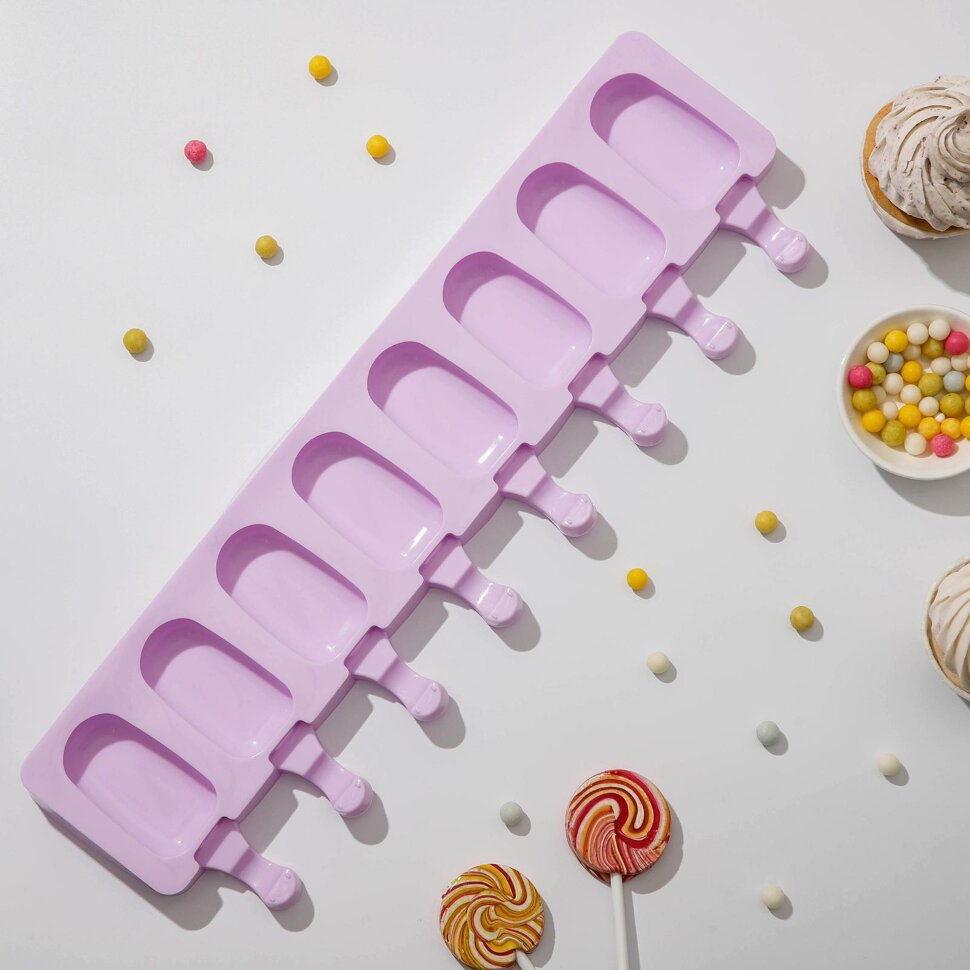 Форма силиконовая для мороженого «Эскимо»,8 ячеек (6,8×3,8 см).(Китай)(4231)