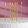 Свечи в торт "Ройс", 6 шт, высокие, 13 см, золотой металлик.(Китай)(0820)