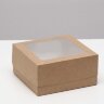 Коробка под бенто-торт, крафтовая, 16 х 16 х 8 см.(Россия)(0314)