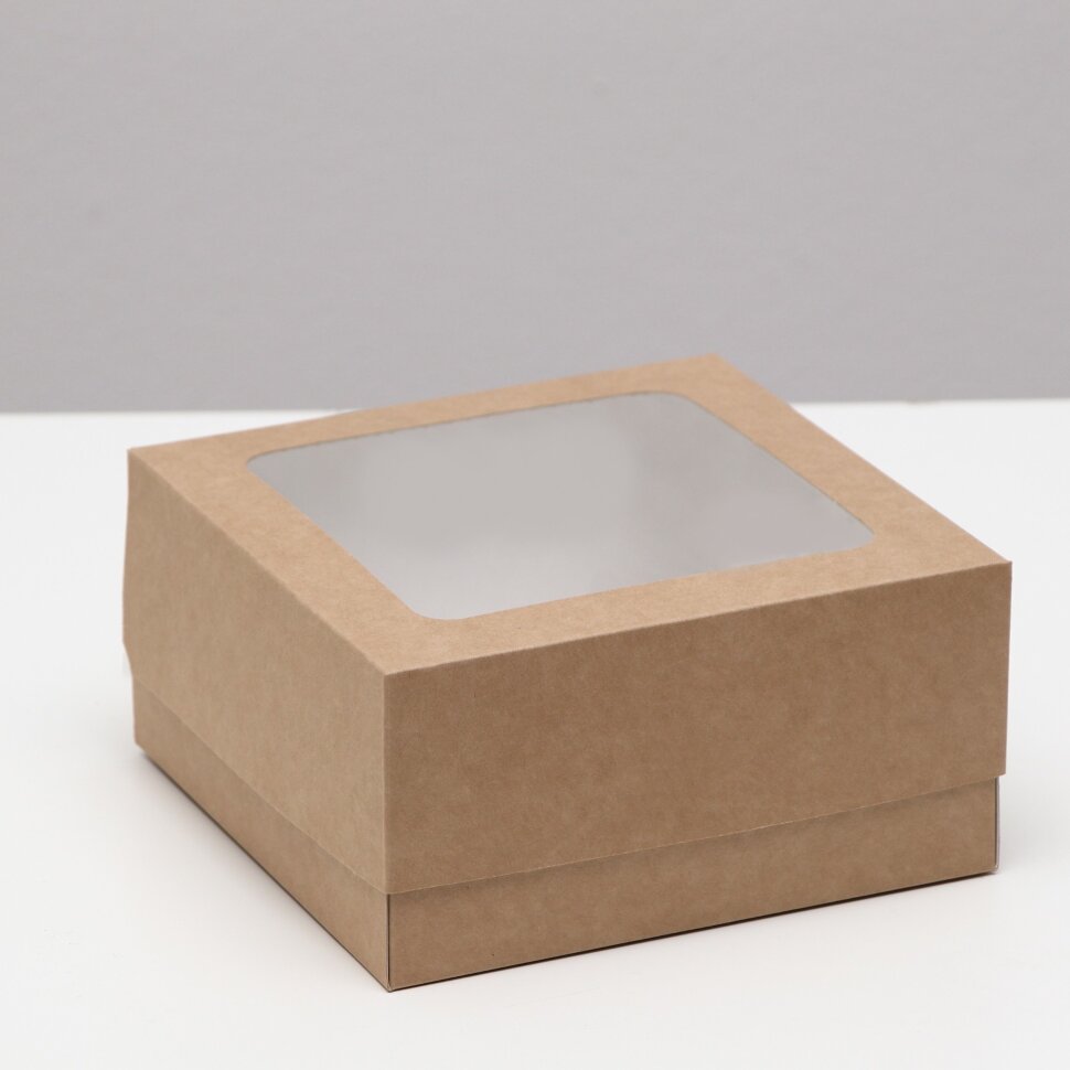 Коробка под бенто-торт, крафтовая, 16 х 16 х 8 см.(Россия)(0314)
