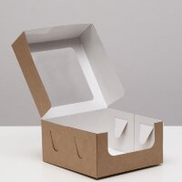 Коробка под бенто-торт, крафтовая, 16 х 16 х 8 см.(Россия)(0314)