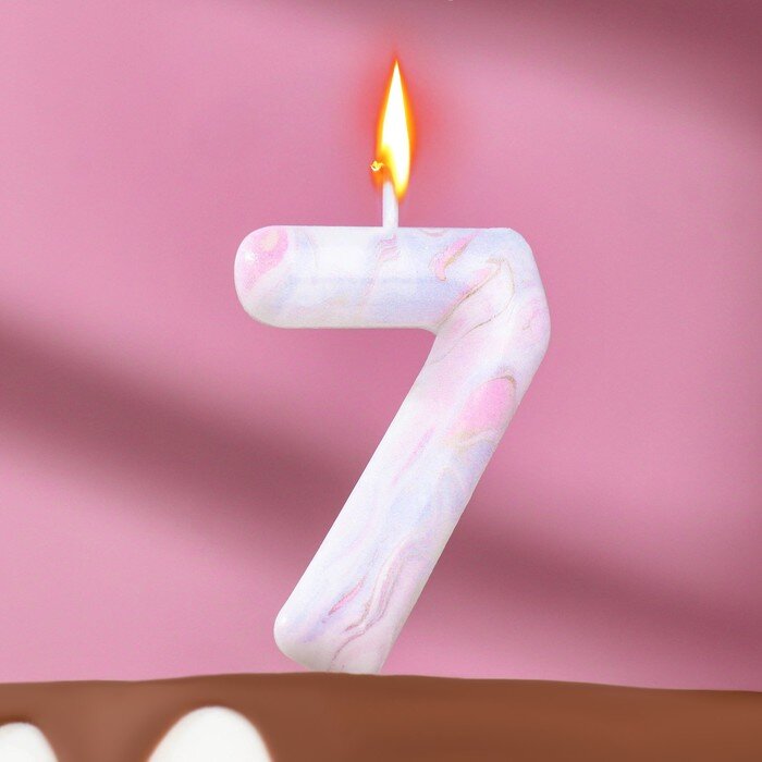 Свеча в торт на шпажке "Белый мрамор", цифра "7", 5,5 см.(Китай)