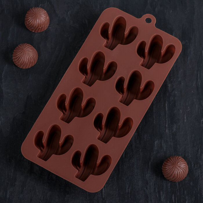Форма для льда и шоколада "Кактус", 8 ячеек, 22х10х2 см. (Китай)