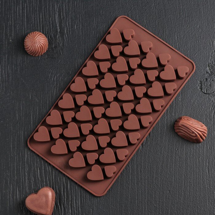 Форма силиконовая для шоколада "Сердечки", 56 ячеек. (Китай)(3928)