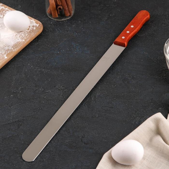 Нож для бисквита, ровный край, ручка дерево, рабочая поверхность 30 см.(Китай)(9025)