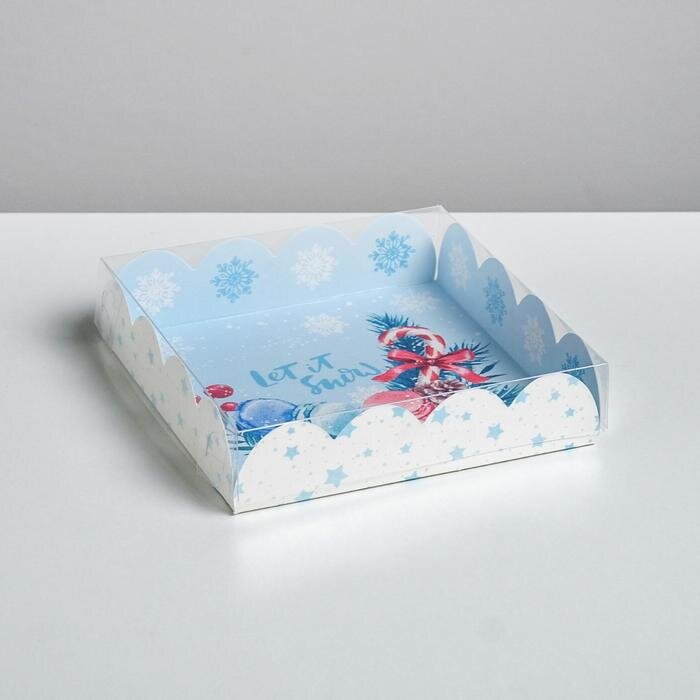 Коробка для сладостей с PVC крышкой «Морозное утро», 13 х 13 х 3 см.(Китай)(3785)