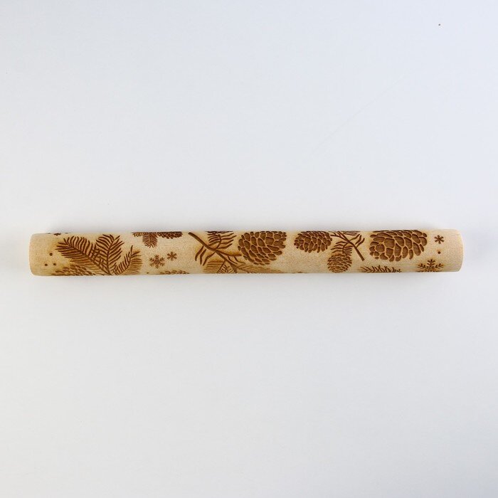 Скалка деревянная с узорами «Шишки» для выпечки, 30 см.(Россия)(5911)