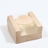 Коробка под бенто-торт с окном "Горох", крафт, 14 х 14 х 8 см.(Россия)(5066)