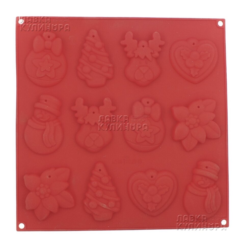 Силиконовая форма для шоколада 3D, 12 ячеек, "Елочные игрушки".(Китай)(4758)