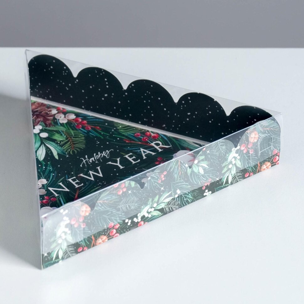 Коробка для сладостей с PVC крышкой Happy New Year, 18 х 3 см.(Китай)(8788)