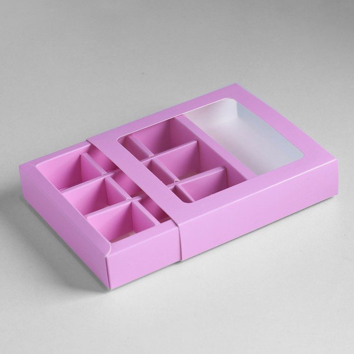 Коробка под 9 конфет, 14.5х14.5х3.5 см., цвета в ассортименте. (Россия)