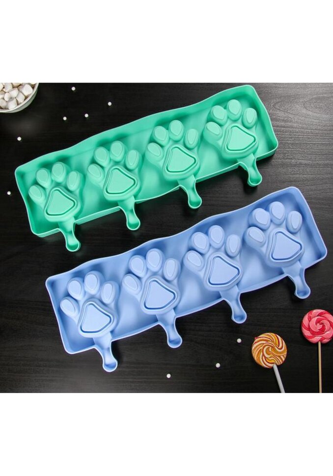 Форма силиконовая для мороженого «Лапки»,4 ячейки.(Китай)(9438)