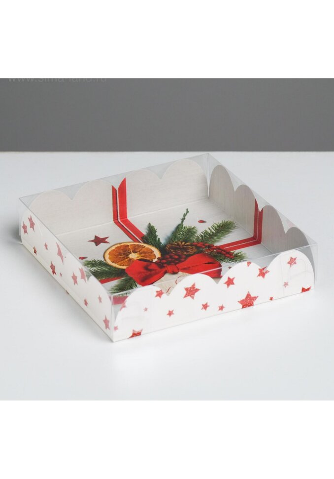 Коробка для сладостей с PVC крышкой «С Новым годом!», 13 х 13 х 3 см.(Китай)(8805)