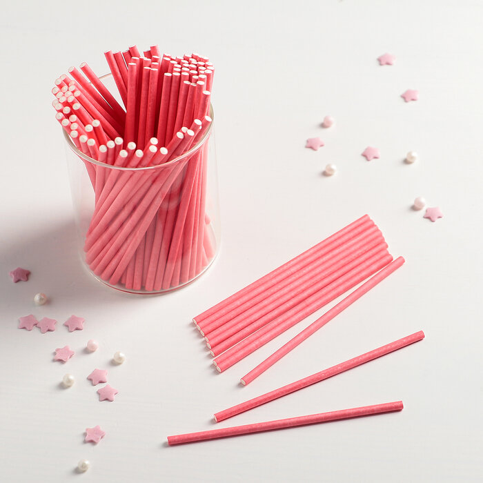 Набор палочек для кейкпопсов (бумага), цвет розовый, 10 см. (10 шт.) (Китай)