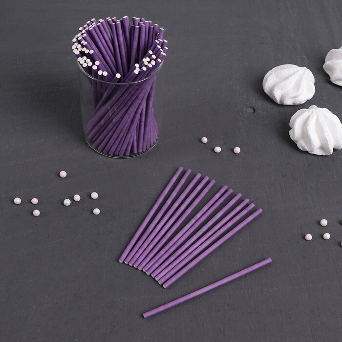 Набор палочек для кейкпопсов (бумага), цвет фиолетовый, 10 см. (10 шт.) (Китай)
