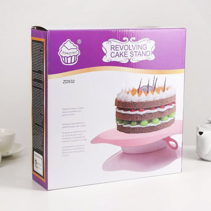 Подставка для торта вращающаяся с разлиновкой и стопером, 32х10 см. (Китай)