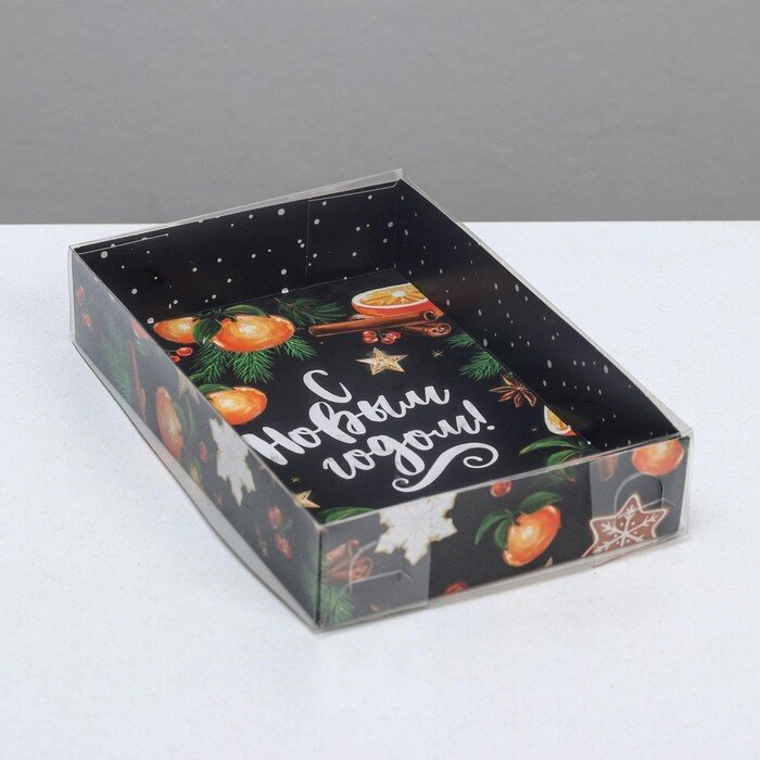 Коробка для сладостей с PVC крышкой  «Новогодняя», 17 × 12 × 3 см.(Китай)(9834)
