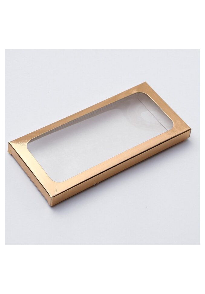 Коробка под плитку шоколада, с окном, золотая, 17 х 8 х 1,4 см.(Россия)