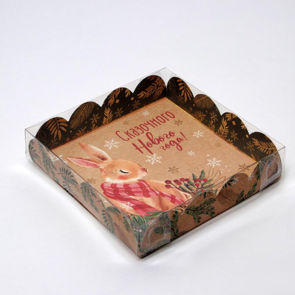 Коробка для сладостей с PVC крышкой «Зайка», 13 × 13 × 3 см.(Китай)(0819)