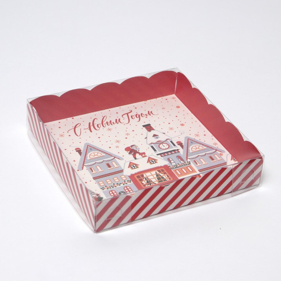 Коробка для сладостей с PVC крышкой «В ожидании чуда», 15 × 15 × 3 см.(Китай)(0824)