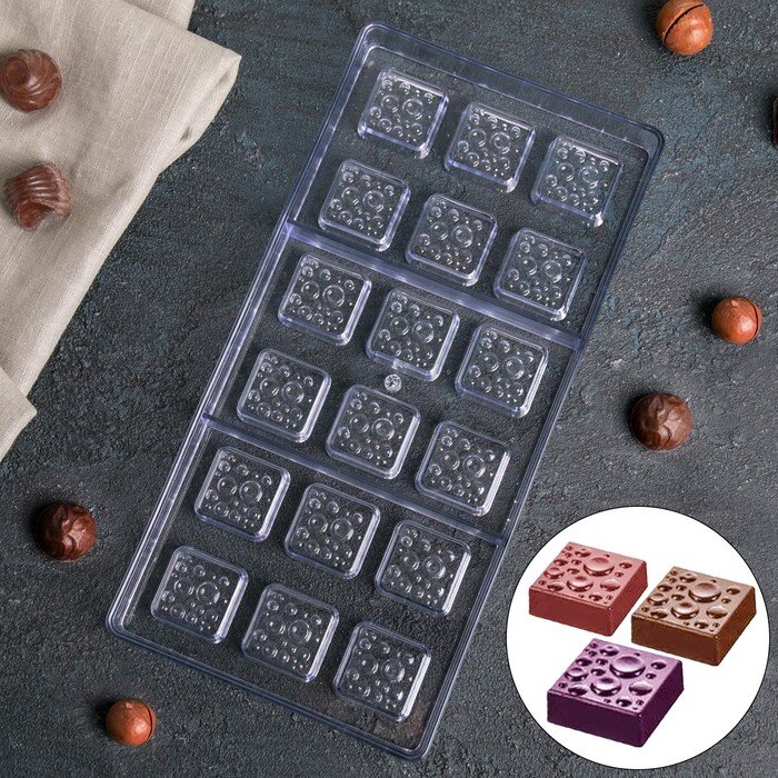 Форма поликарбонатная для шоколада «Пористый шоколад», 18 ячеек. (Китай) (8601)