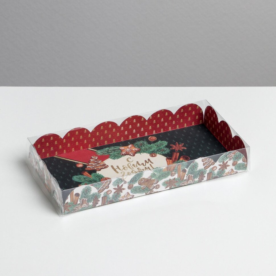 Коробка для сладостей с PVC крышкой «Корица», 10.5 × 21 × 3 см.(Китай)(0839)