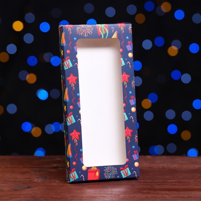 Подарочная коробка под плитку шоколада с окном "Подарки", 17,1 х 8 х 1,4 см.(Китай)(0470)