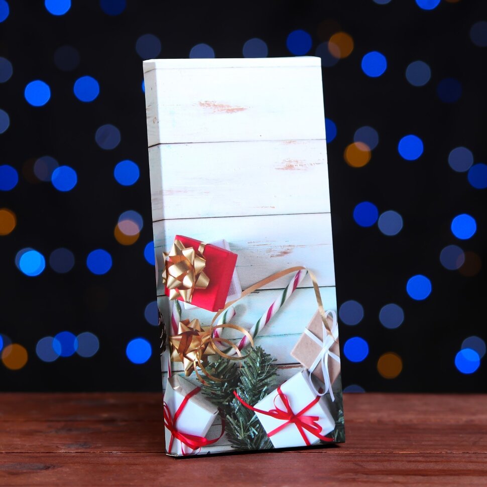 Подарочная коробка под плитку шоколада без окна "Елка с игрушками", 17,1 х 8 х 1,4 см.(Китай)(0471)