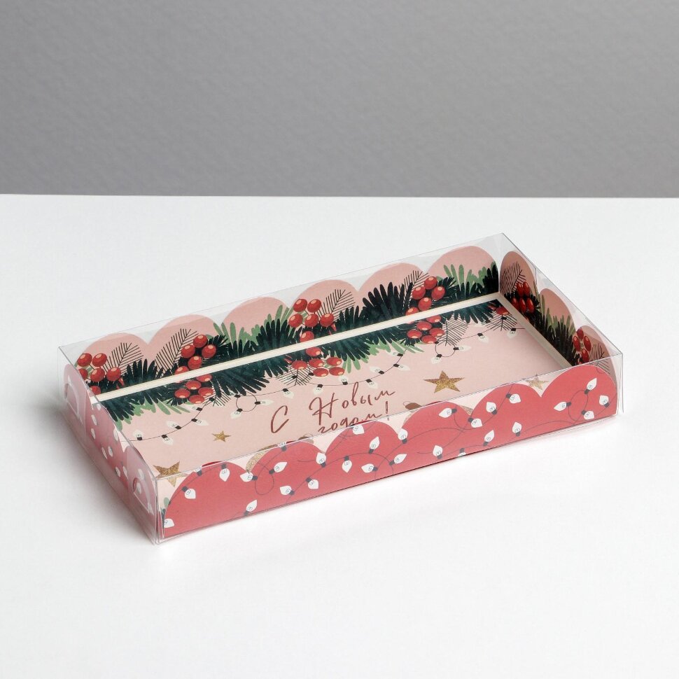 Коробка для сладостей с PVC крышкой «Гирлянды», 10.5 × 21 × 3 см.(Китай)(0846)