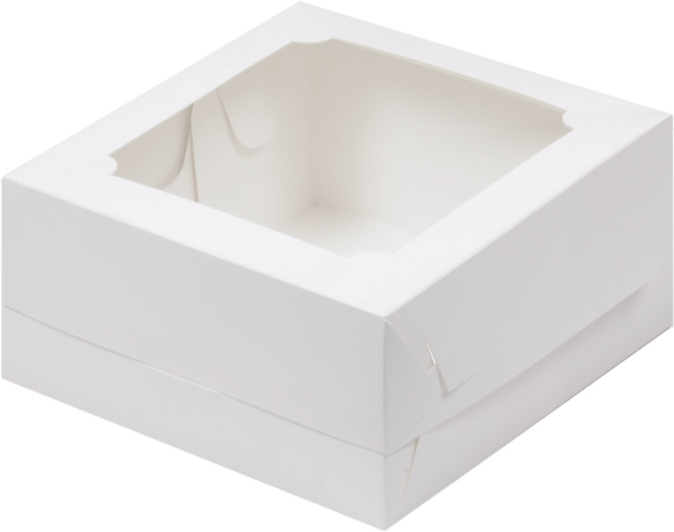 Коробка для бенто-торта с окном 16*16*8 см, белая.(Россия)