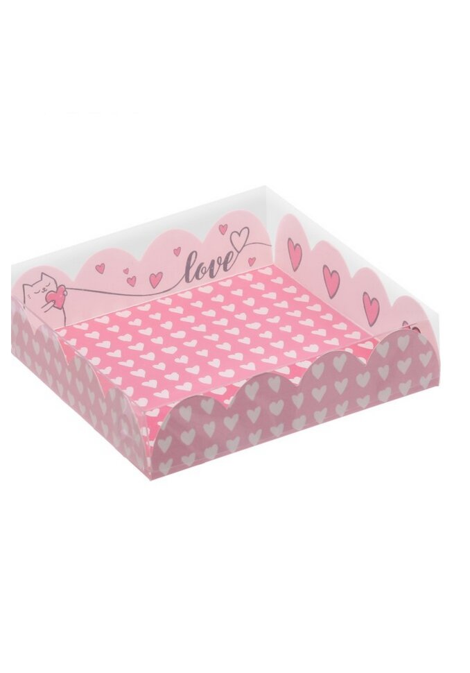 Коробка для кондитерских изделий с PVC-крышкой Love, 13 × 13 × 3 см.(Китай)(3345)