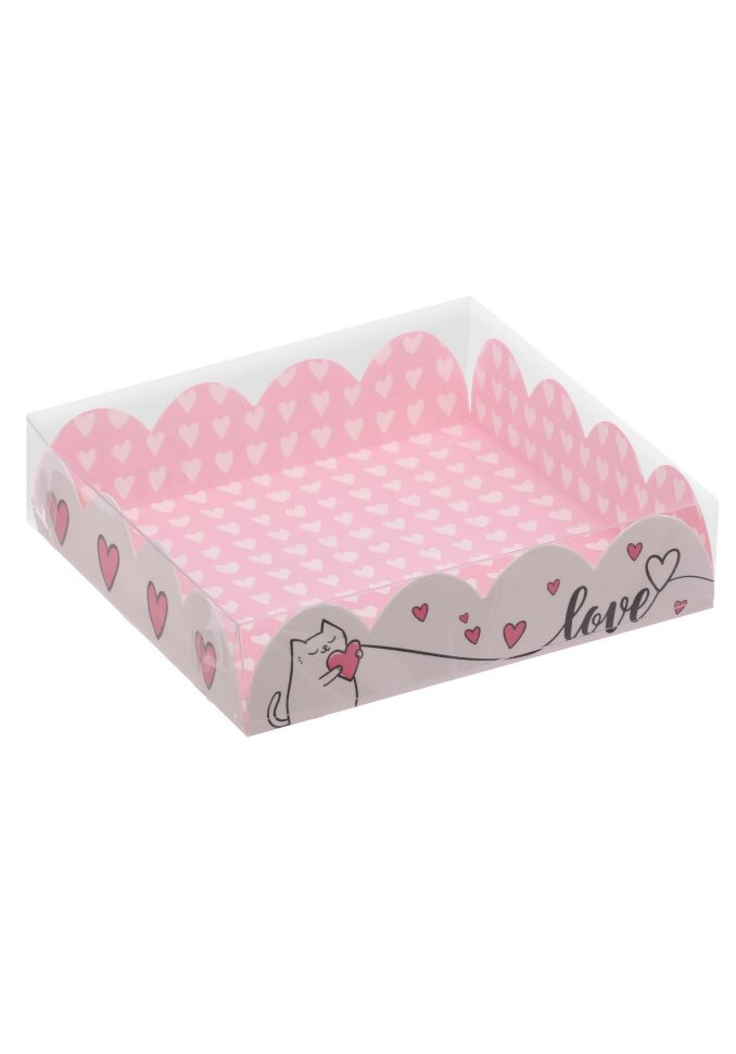 Коробка для кондитерских изделий с PVC-крышкой Love, 13 × 13 × 3 см.(Китай)(3345)