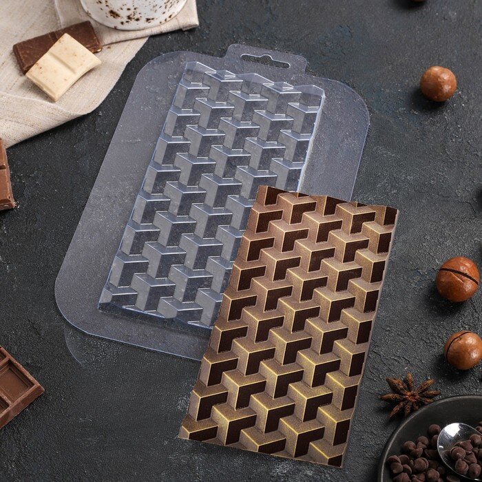 Форма для шоколада,пластик, «Плитка Кубики Экстра»,17×8,5×0,5 см.(Россия) (1354)
