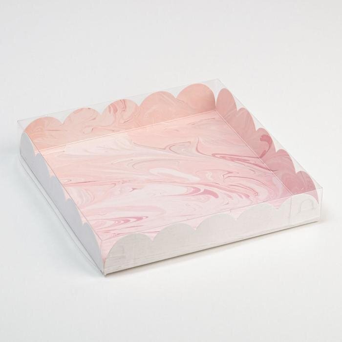 Коробка для кондитерских изделий с PVC-крышкой «Радуйся новому дню», 18 × 18 × 3 см.(Китай)(3351)
