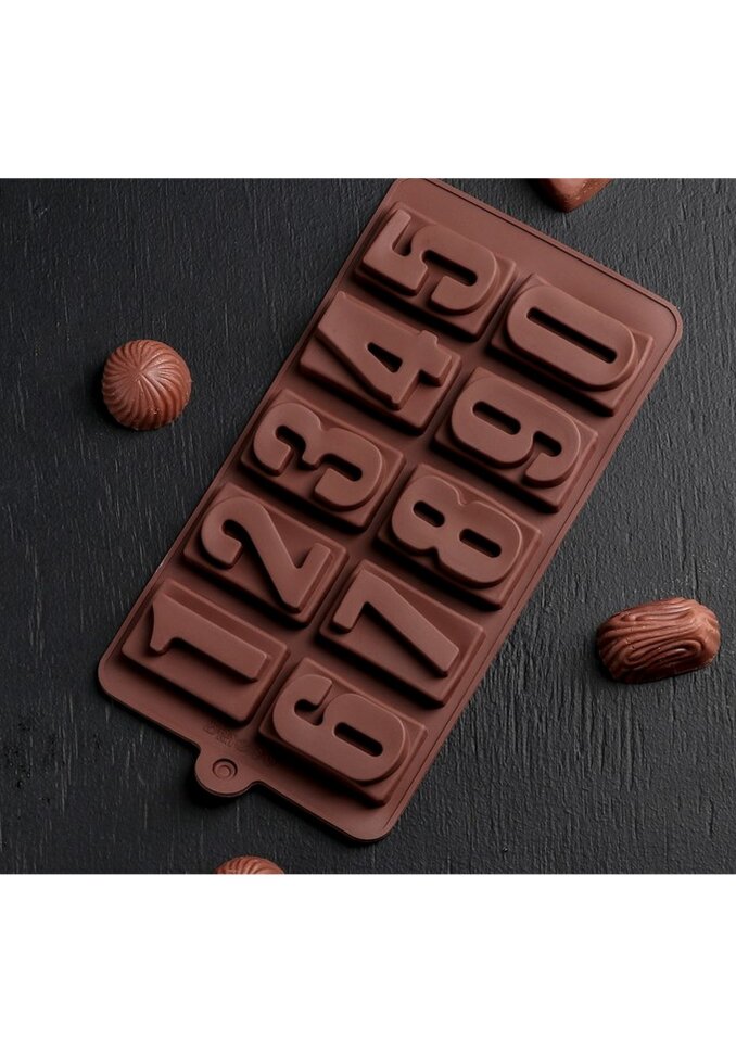 Силиконовая форма  для шоколада «Цифры»,10 ячеек. (Китай) (3912)