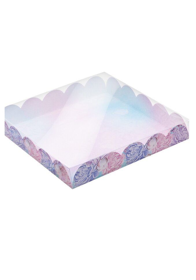 Коробка для кондитерских изделий с PVC-крышкой «Нежность», 18 × 18 × 3 см.(Китай)(3352)