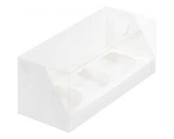 Коробка под 3 капкейка с пластиковой крышкой, 24*10*10 см, белая. (Россия)