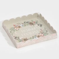 Коробка для сладостей с PVC крышкой «Акварель», 21 × 21 × 3 см.(Китай)(5041)