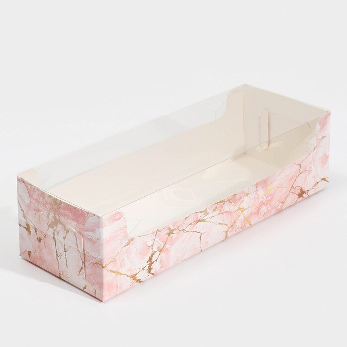Коробка для кондитерских изделий с PVC крышкой «Розовый мрамор», 30 х 8 х 11 см.(Китай)(1754)