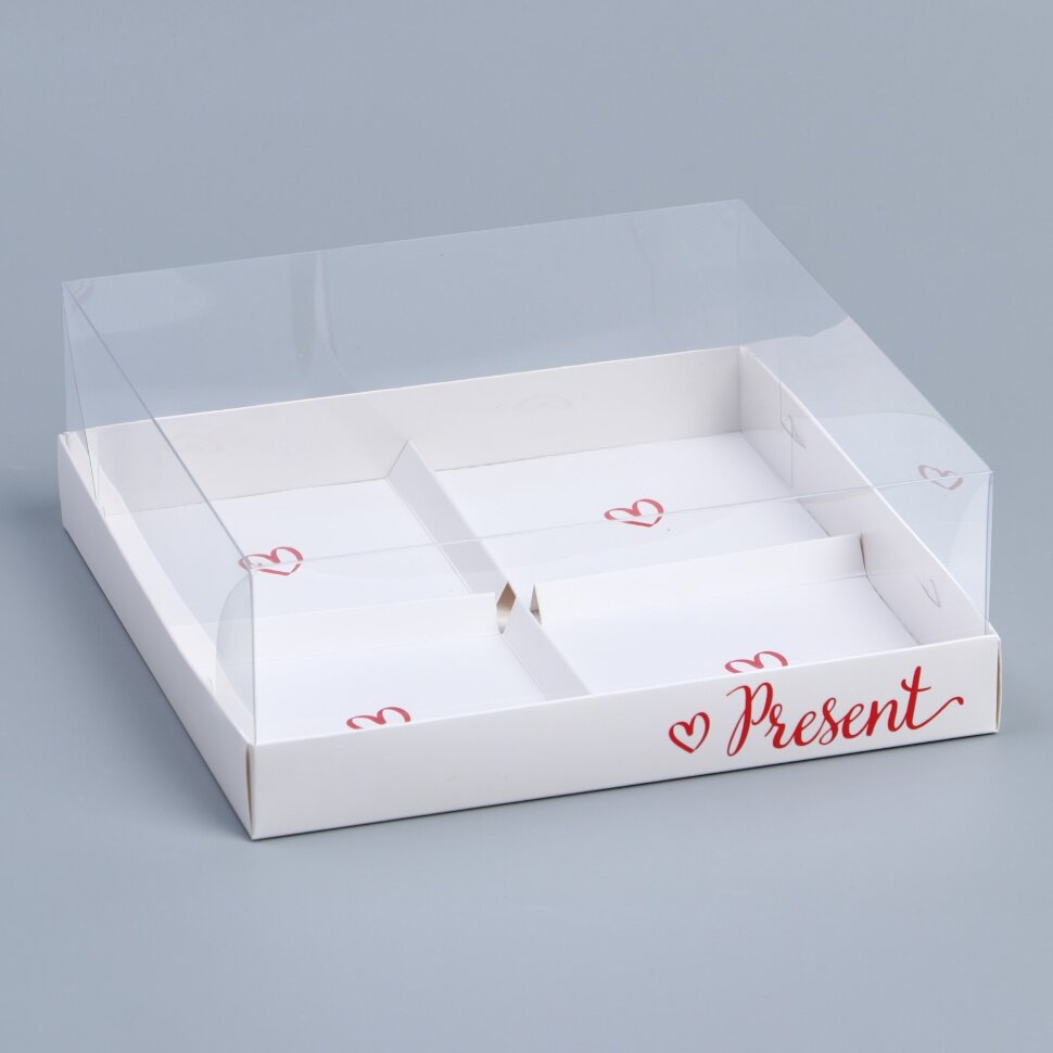 Коробка для для муссовых пирожных «Present», 17.8 х17.8 х 6.5 см.(Китай)(6080)