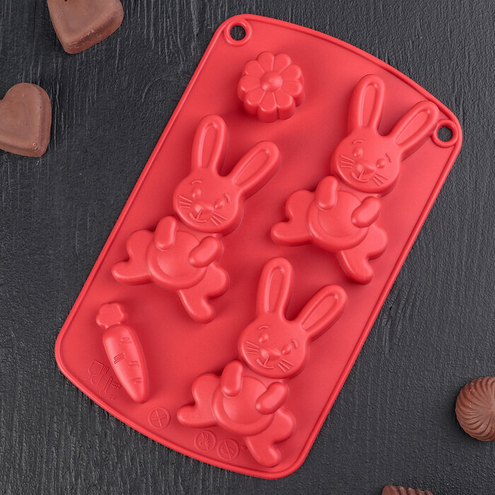 Форма силиконовая для шоколада "Пасхальный кролик", 5 ячеек. (Китай)(7565)