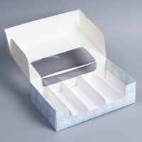 Коробка для эклеров «Новогодняя акварель», 25,2 х 15 х 7 см.(Россия)(6401)