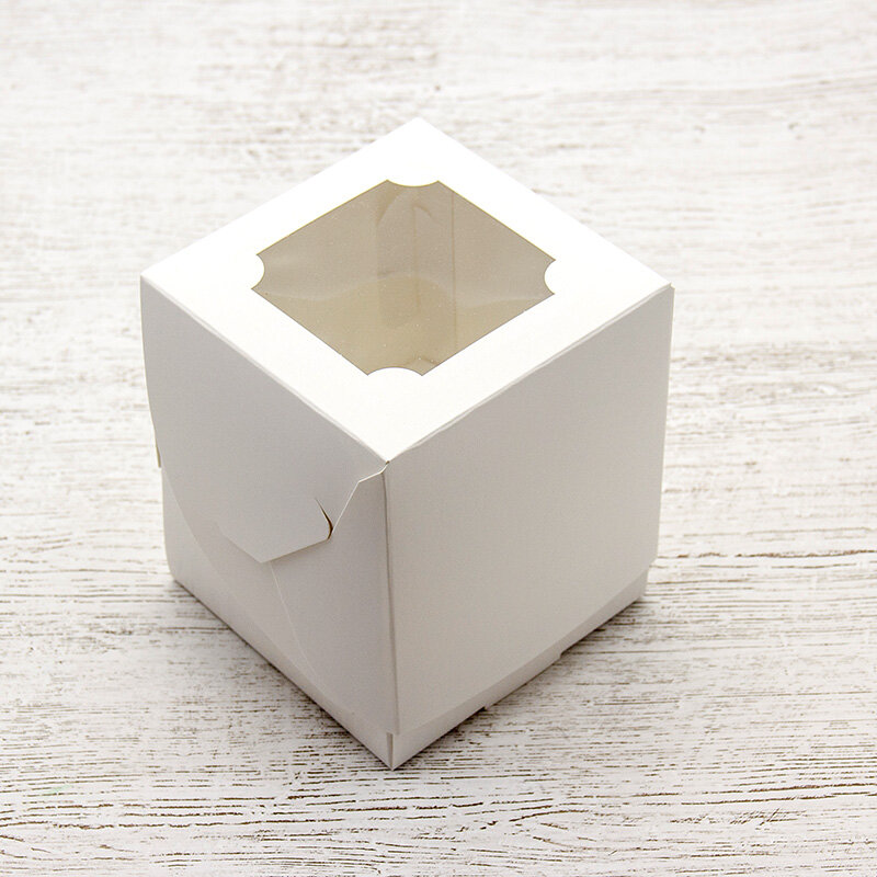 Коробка для 1 капкейка 100х100х100 мм, с окном, белый.(Россия)