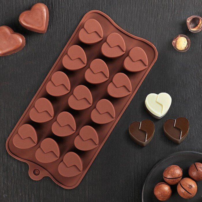 Форма силиконовая для шоколада «Сердце»,15 ячеек. (Китай) (4626)