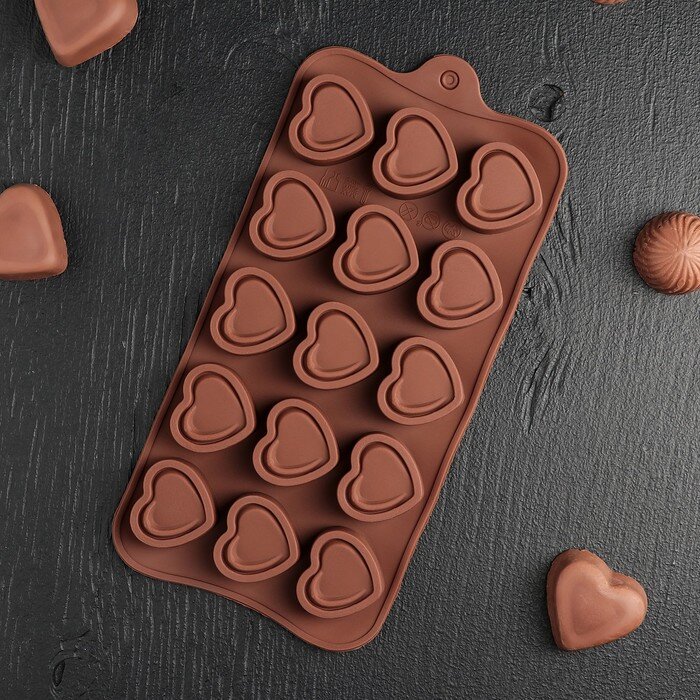 Форма силиконовая для шоколада «Сладкое сердце»,15 ячеек. (Китай) (4843)
