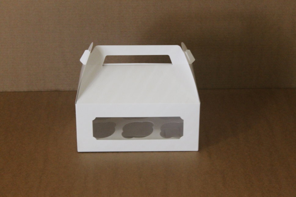Коробка для капкейков, 250x170x110мм, на 6 капкейков, с окном, с ручками, белый. (Россия)