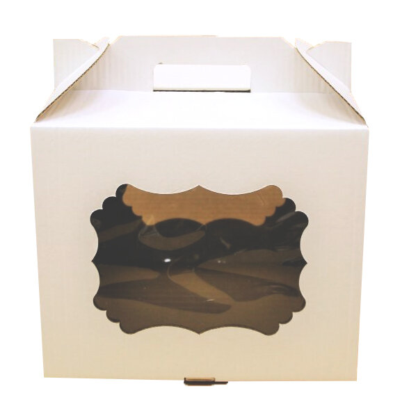 Коробка для торта 30х30х30 см с окном, с ручками. (Россия)