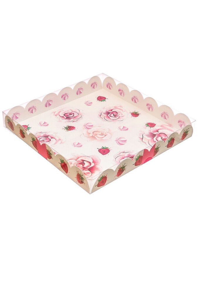 Коробка для кондитерских изделий с PVC-крышкой «Сладости в подарок», 21 × 21 × 3 см.(Китай)(0926)