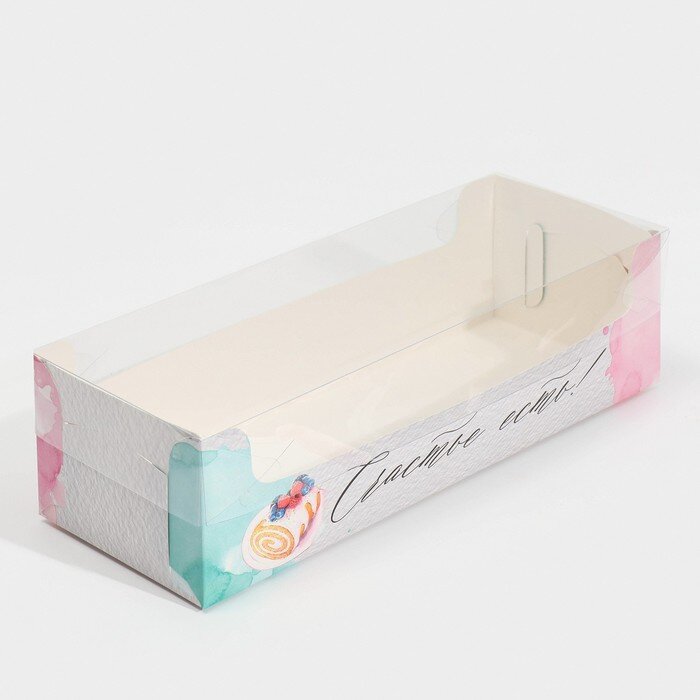 Коробка для сладостей с PVC крышкой «Счастье есть!», 30 х 8 х 11 см.(Китай)(1750)