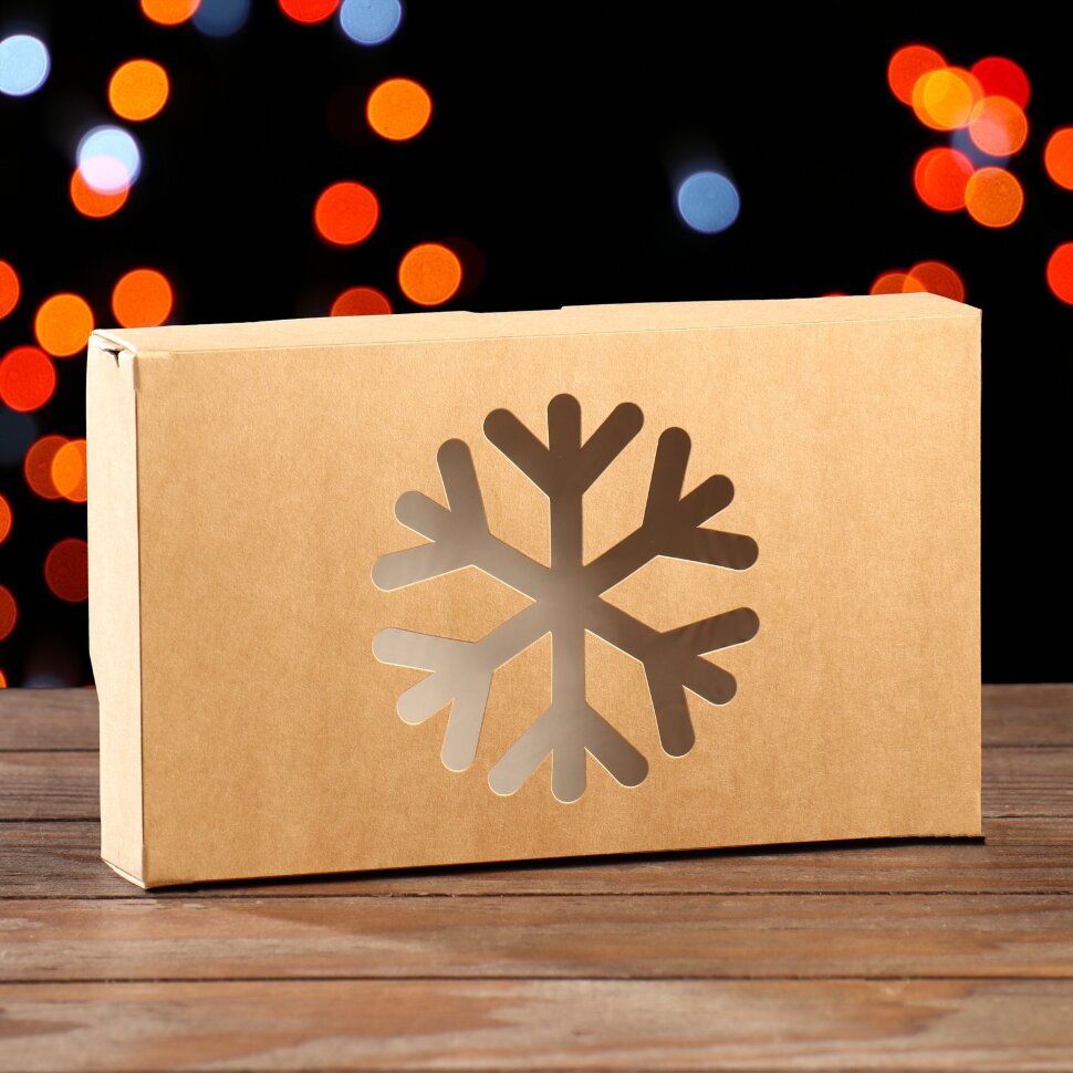 Коробка складная "Снежинка", крафт, 20 х 12 х 4 см.(Россия)(6063)
